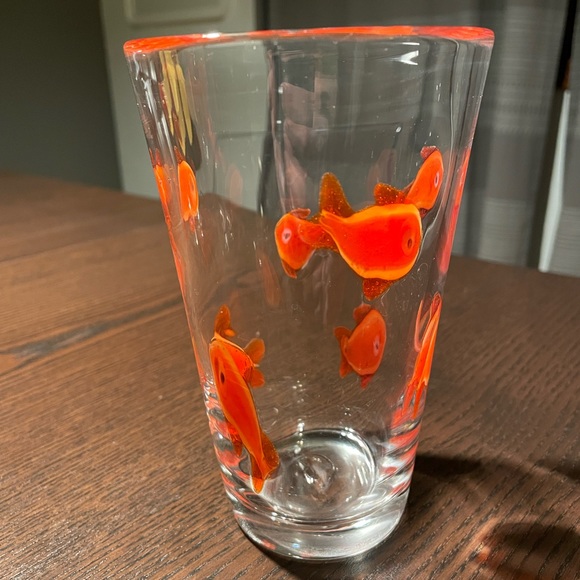 CRATE & BARREL Fused Goldfish Koi Glass Pint Glass. Set of 4. - Picture 4 of 4